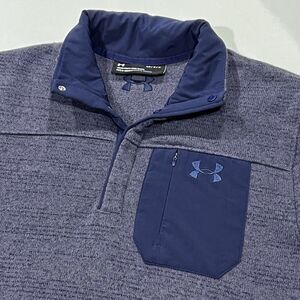 Under Armour Men Blue Loose UA Specialist Henley Long Sleeve Pullover Knit Large